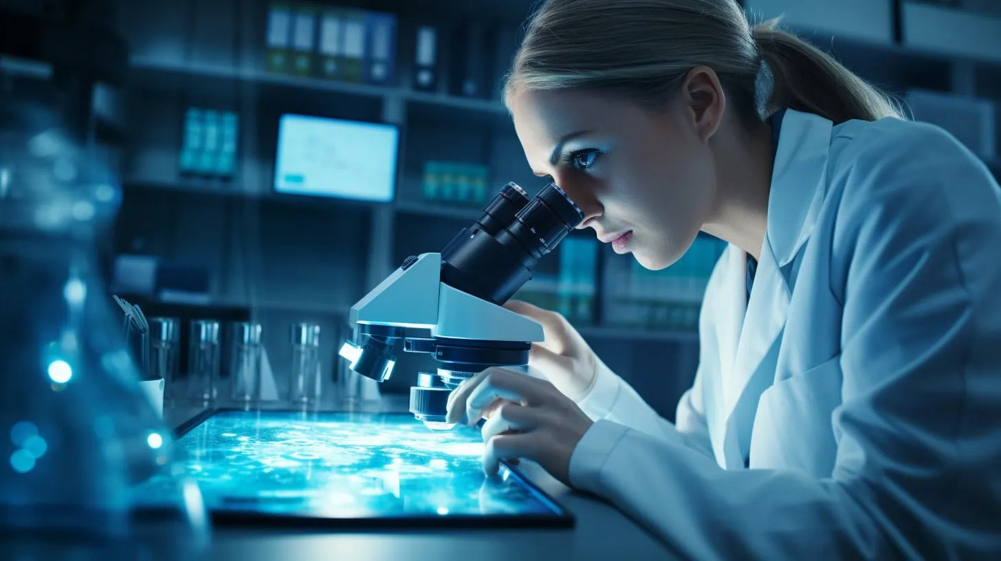 Cc4863 Female Scientist Using A Microscope Photorealistic Moder A8ed3ada 4129 43c6 8d8b 38fe459266a9