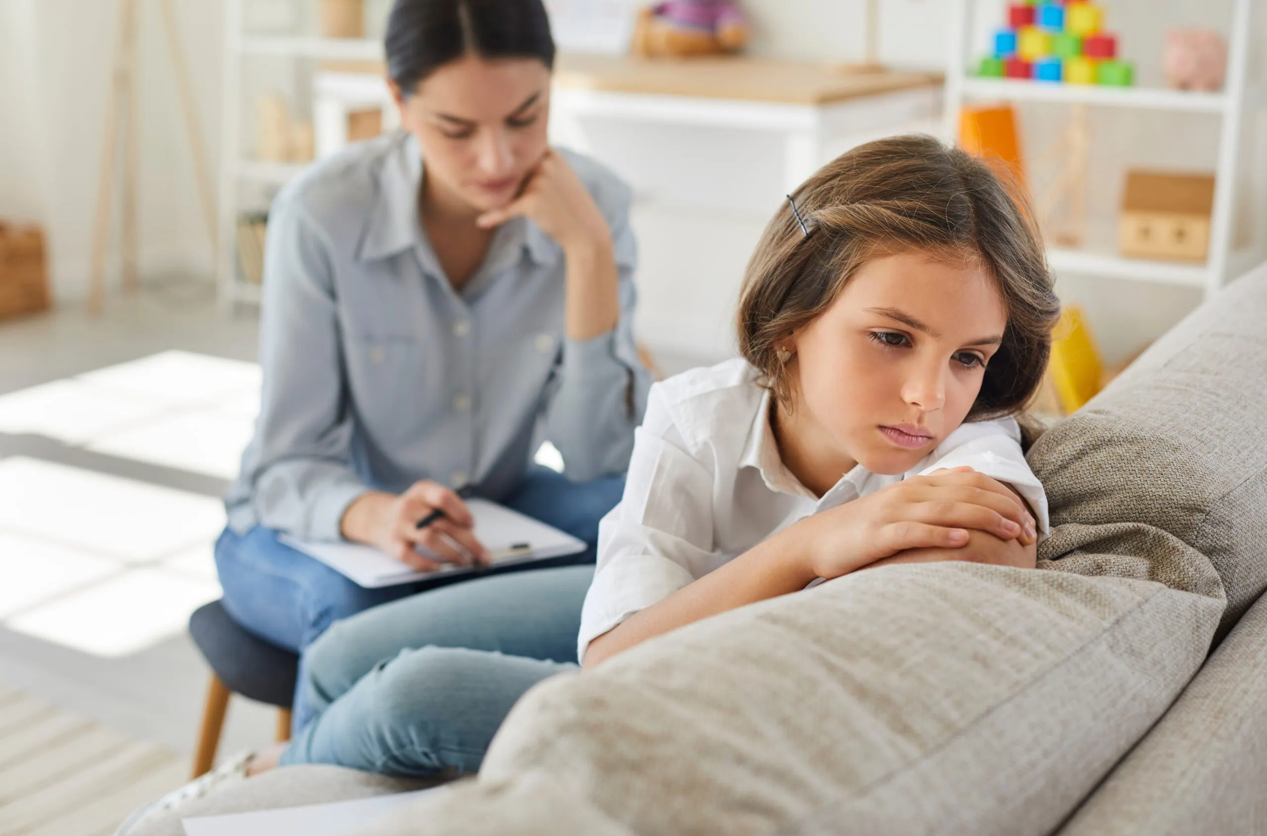 Frustrated,little,child,at,psychologist's,office.,portrait,of,girl,with